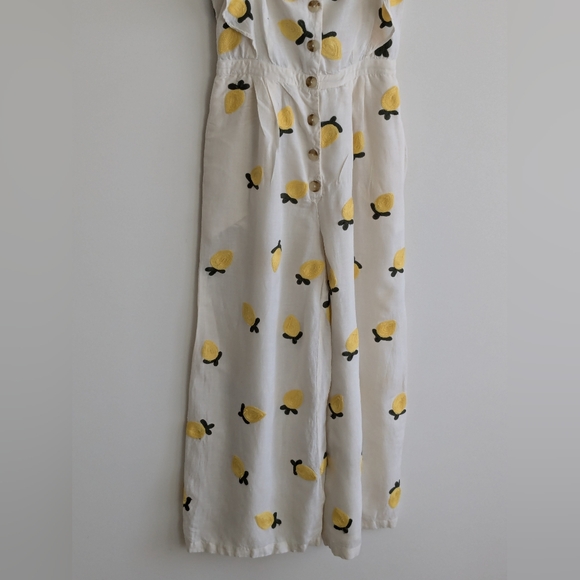 Anthropologie Red Carter Embroidered Lemon Ruffle Wide leg Flare Jumpsuit SMALL - Picture 12 of 15
